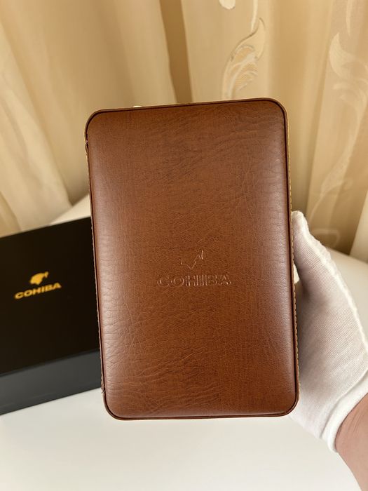 Cohiba преносим хумидор за 4 пури – кожа и кедрово дърво, кафяв/черен