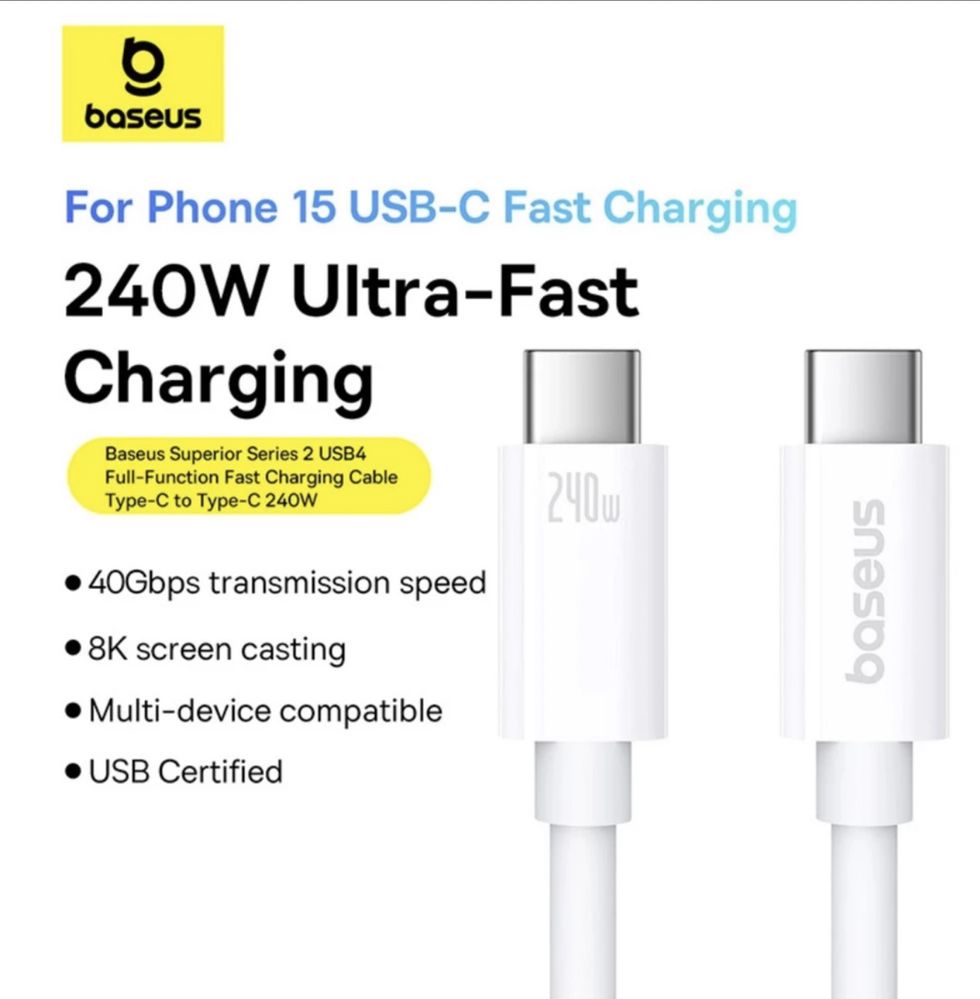 Кабель Baseus Superior Series 2 FC USB-C to USB-C 240W 1m