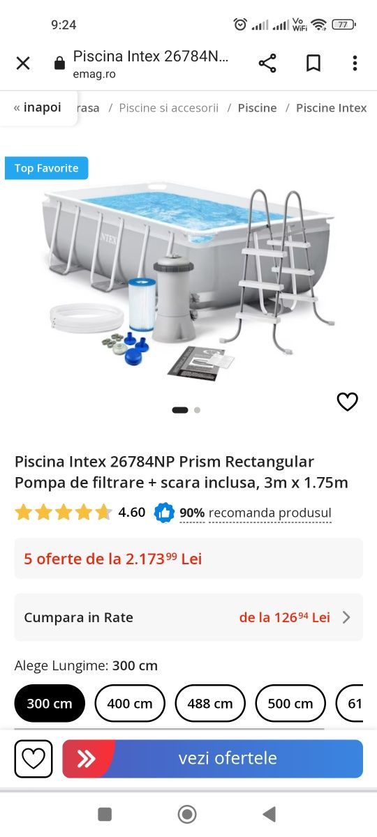 Piscină Intex 3×1,75 m