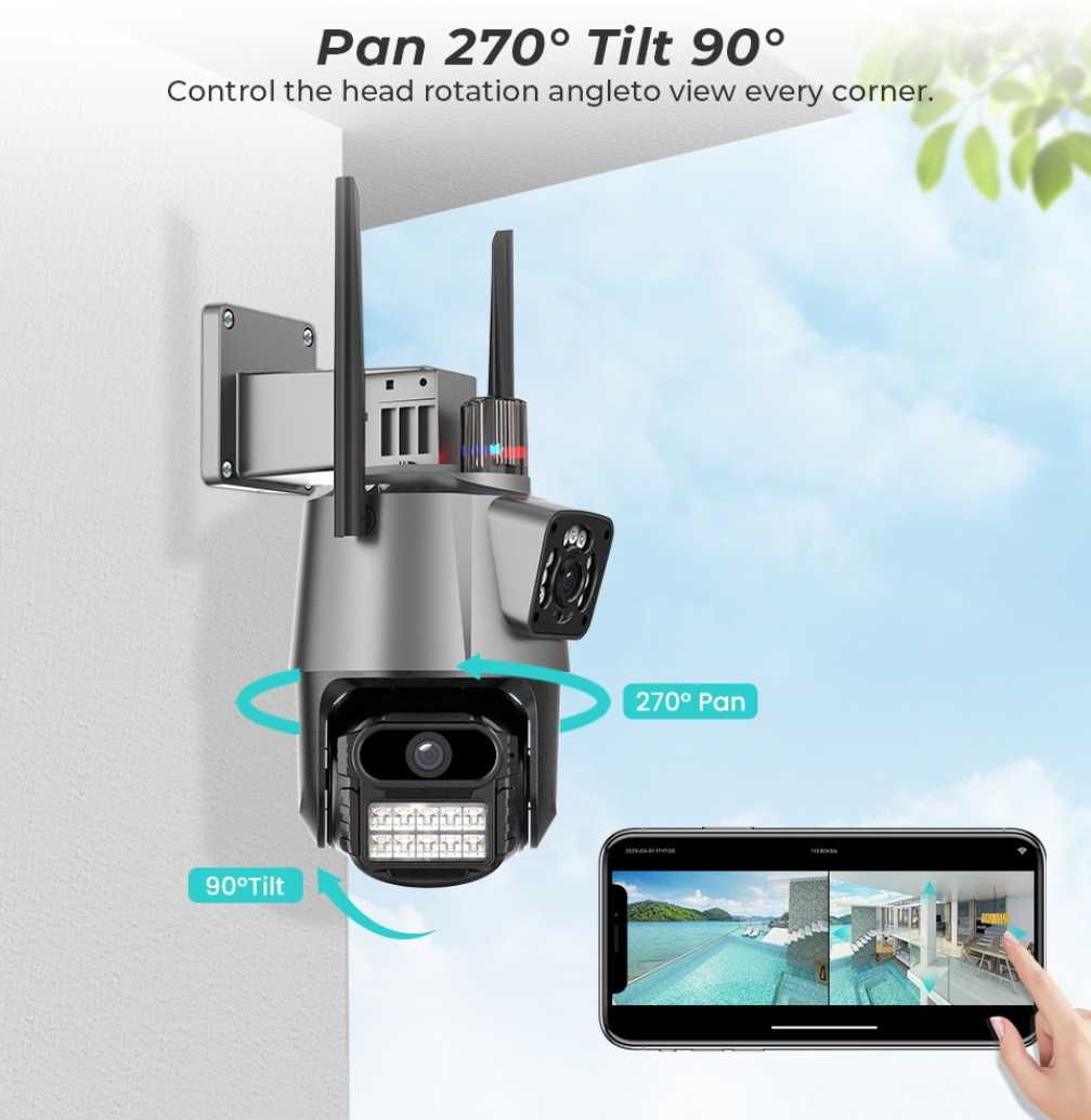 Camera Supraveghere IP Rotativa 360°  Wifi / 4K 8MP / Dual Screen