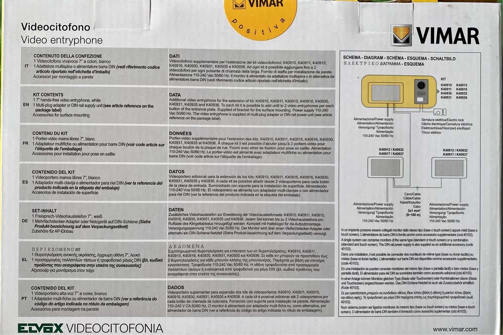 Monitor aditional pt Kit interfon Vimar K40912 sigilat