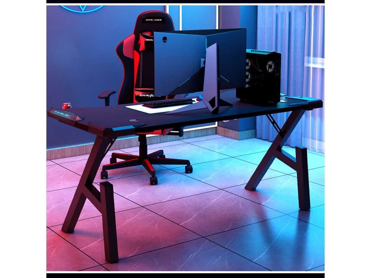 Birou de gaming in forma de Z cu lumini 80*60cm