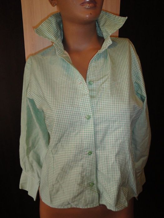 Светлозелена карирана дамска риза, блуза с дълъг ръкав, дамски топ