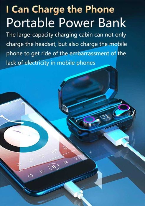 Casti Bluetooth M12 cu baterie mare 1200mAh cu lanternă NOI!