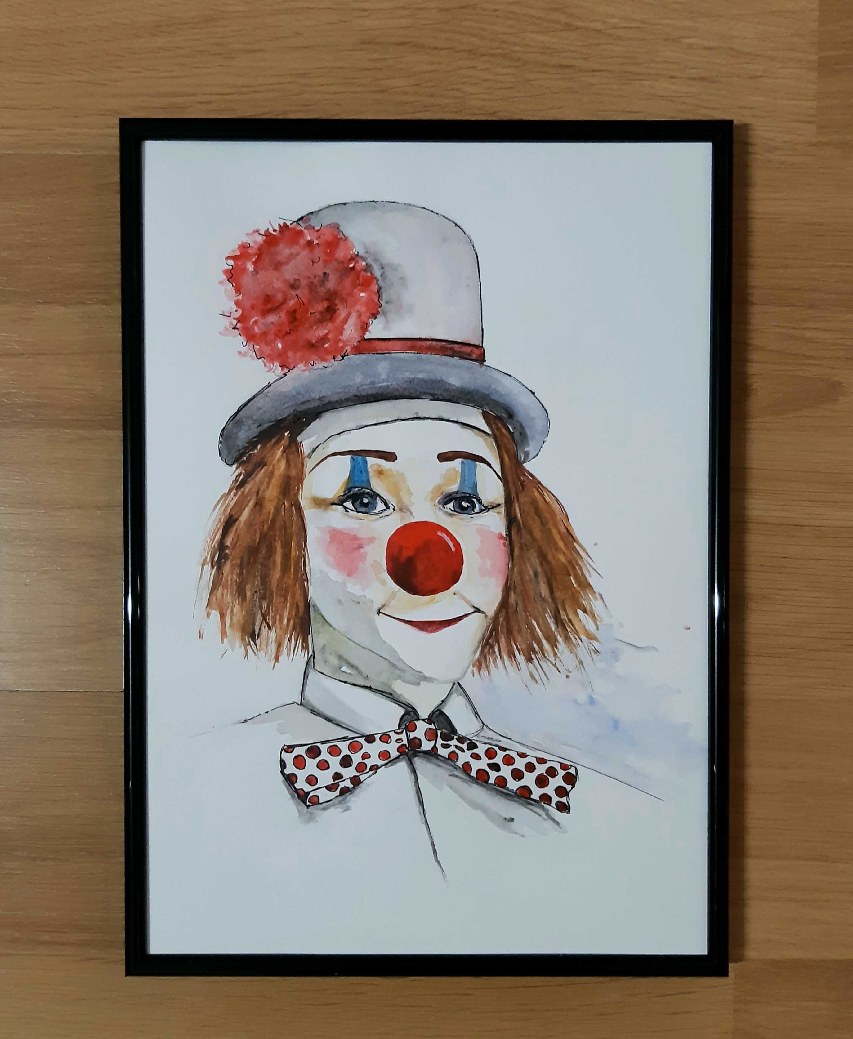 Tablou pictat portret clovn / clown , 30 cm/ 21 cm