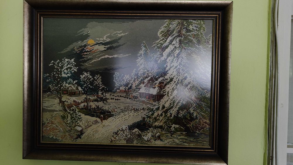 Старинен гоблен,зимна нощ.Handmade.
