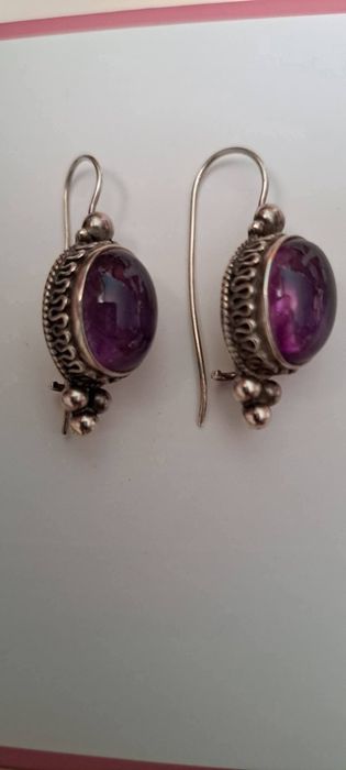 Cercei din argint cu Ametist cabochon
