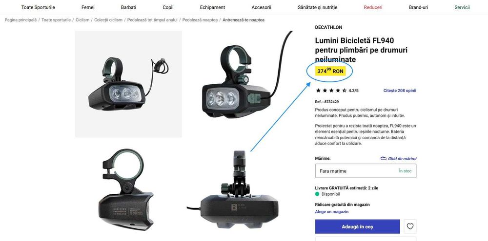 Lumini Bicicletă FL940 Rockrider  1300 lm,(Super Ofertă).