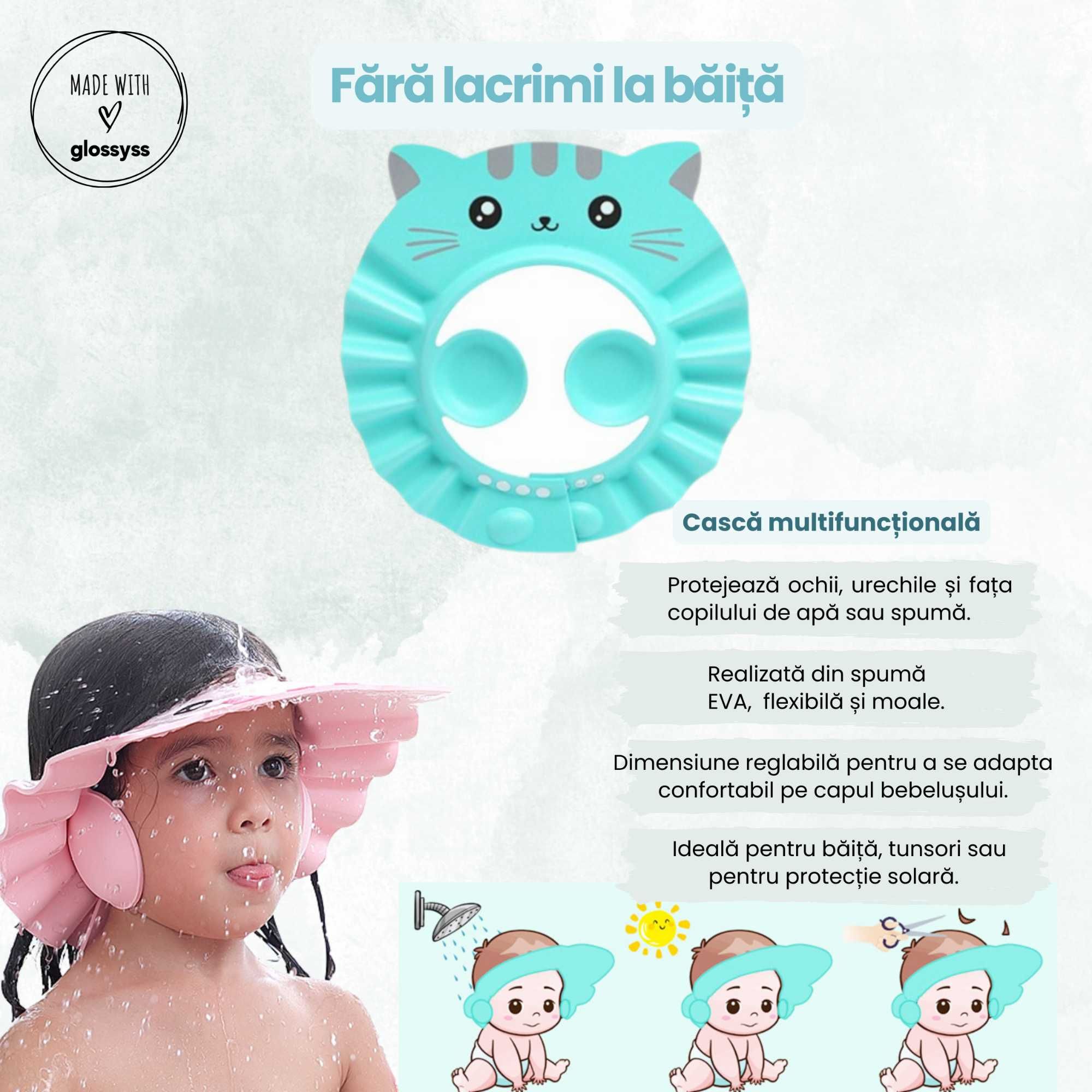 Cadita Pliabila si Evolutiva pentru baie bebe - 8 piese, Verde