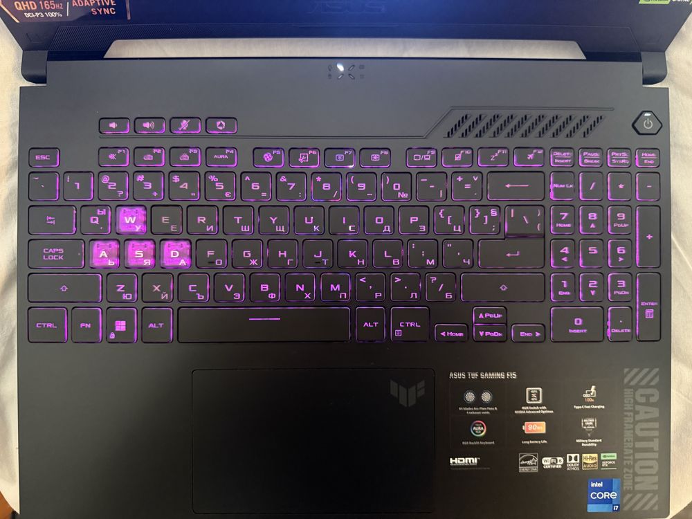 Лаптоп Asus TUF F15/QHD 165Hz 100% DCI-P3/i7 12700H/RTX 4060/1TB SSD/