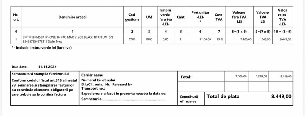 Iphone 16 Pro Max 512GB Space Gray | Factura cu TVA | Garantie