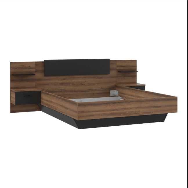 Pat cu noptiere KringX Bronx 160x200 stejar antracit stare buna