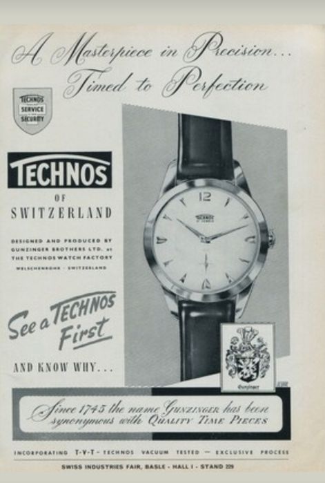 Technos, ceas mecanic anii 1940, placat cu aur, deosebit