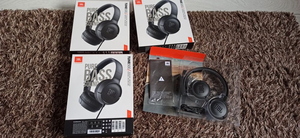 Căști JBL Tune 500, Cu fir, On-ear, Microfon, Negru