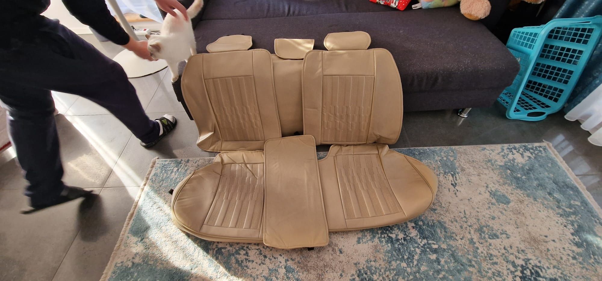 Set huse scaune auto universale, piele ecologica crem, fata-spate