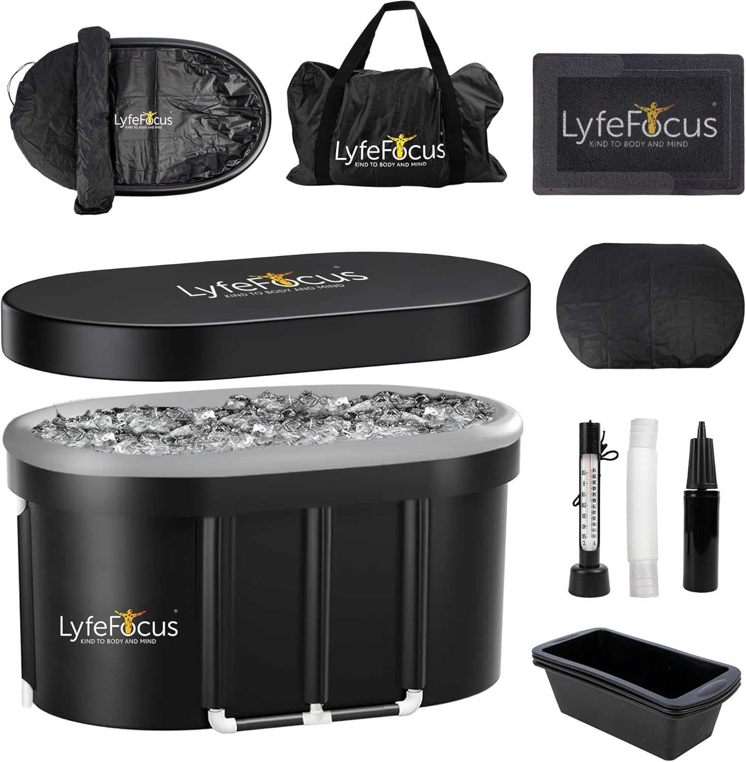 LyfeFocus първокласна възстановяваща ледена вана с термометър, 100 см