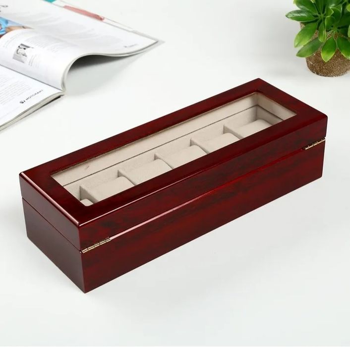 Шкатулка для часов 6 отделений «Красно-коричневая»