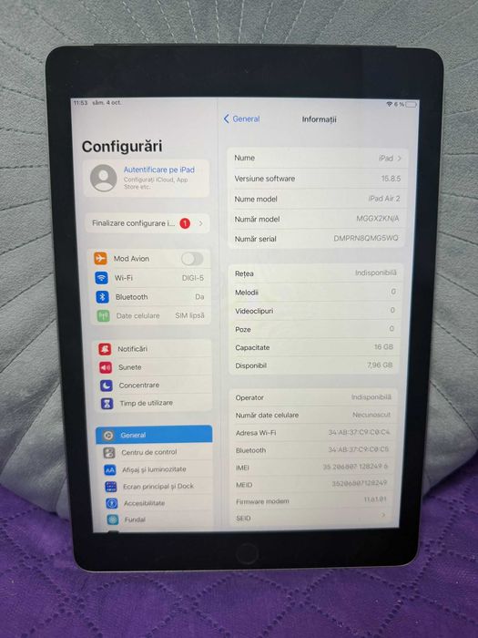 Tableta Apple Ipad Air 2 - Retina Display WI-Fi + 4G Cellular -16 Gb