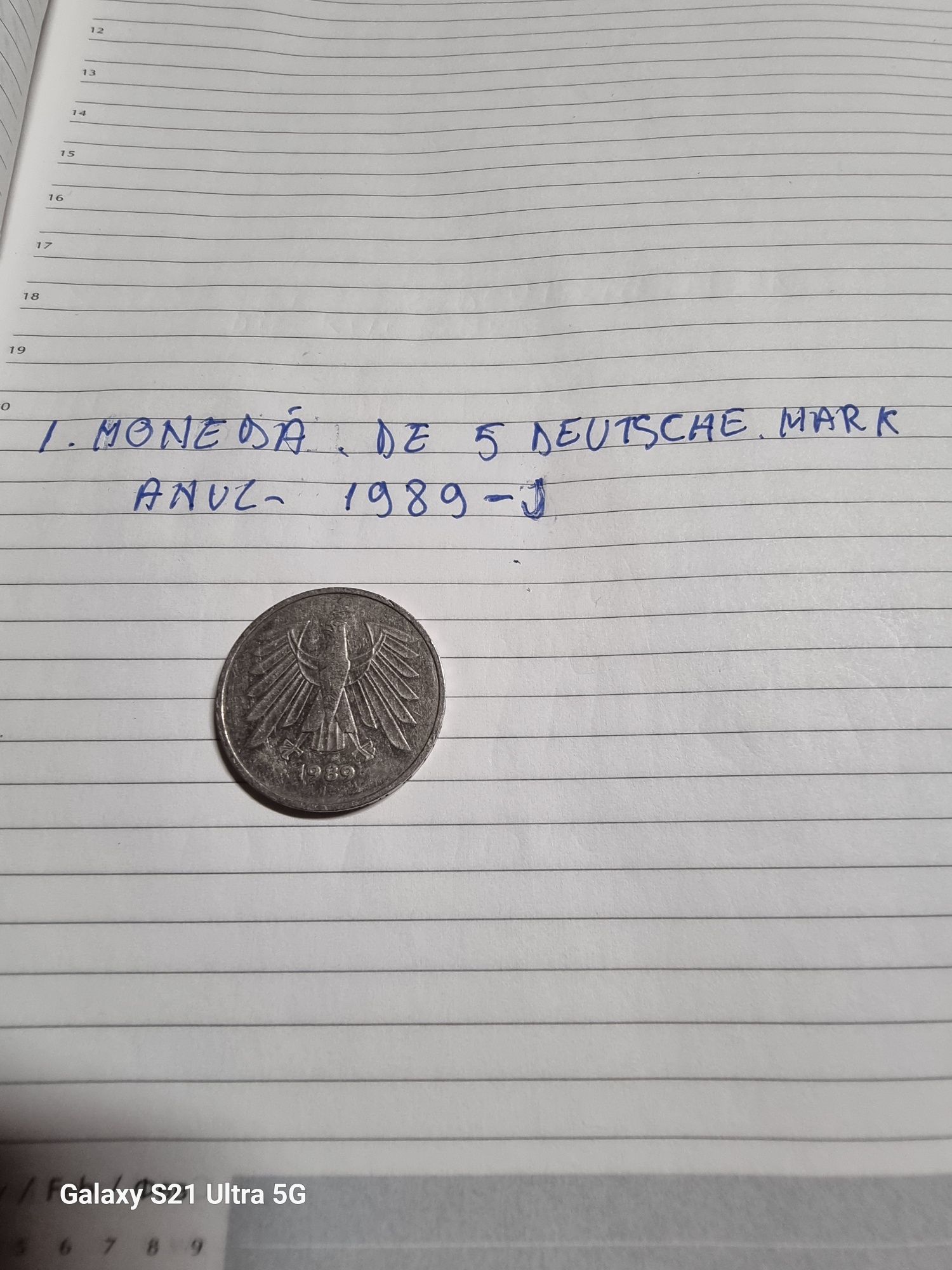 Moneda de 5 Deutsche Mark din anul 1989