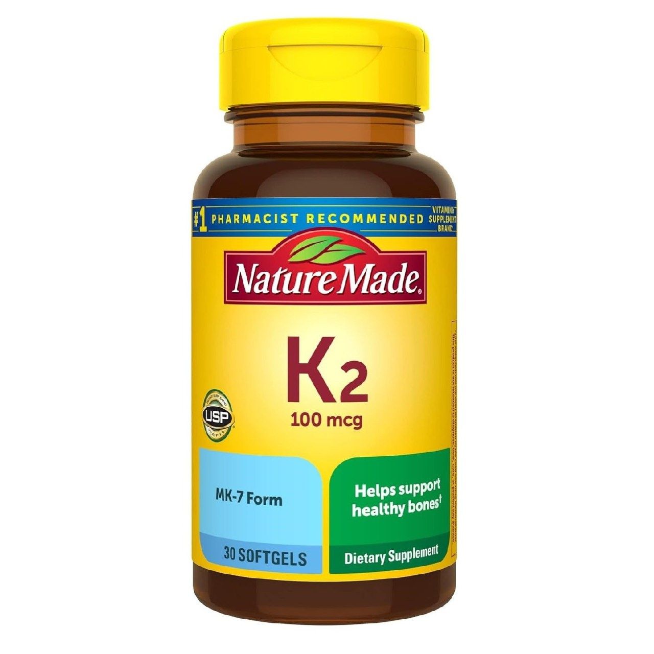 Nature Made Витамин K2, 100 мкг, добавки для здоровья костей, 30 мягки