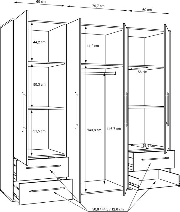 Dulap Tendency , Alb-Gri, 205.9 cm latime