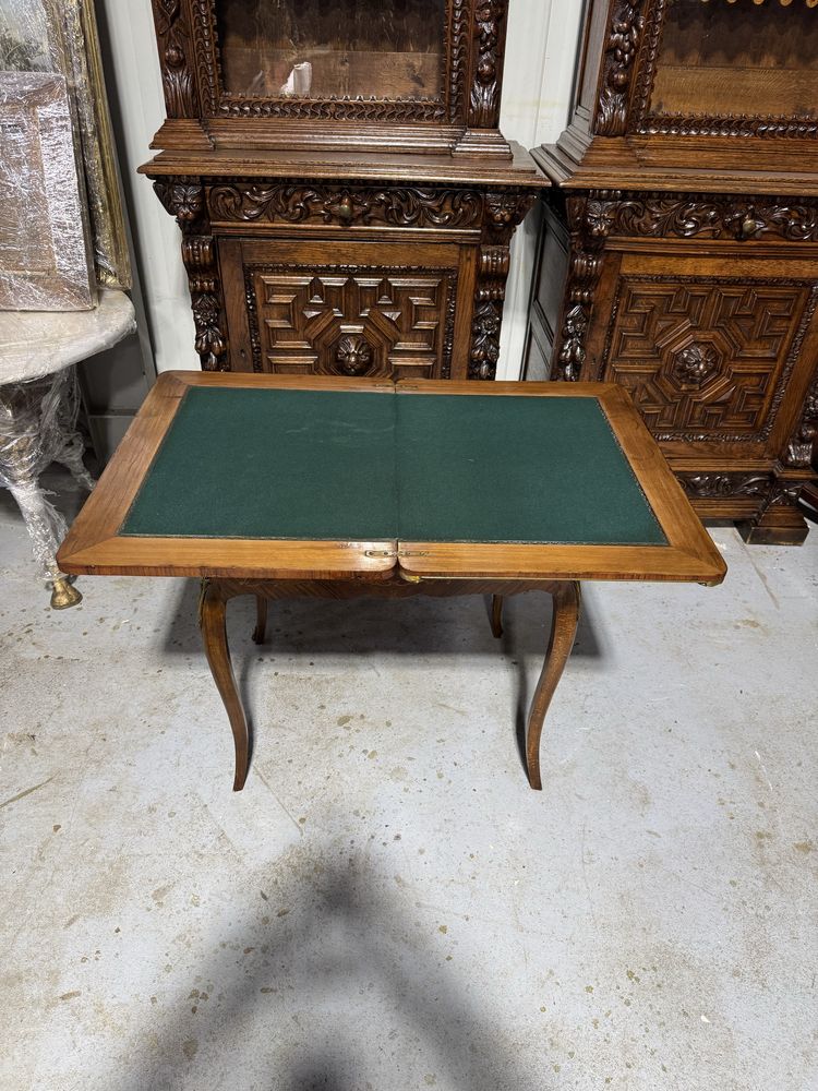 Masa de joc stil Louis XV din lemn cu intarsii si ornamente bronz