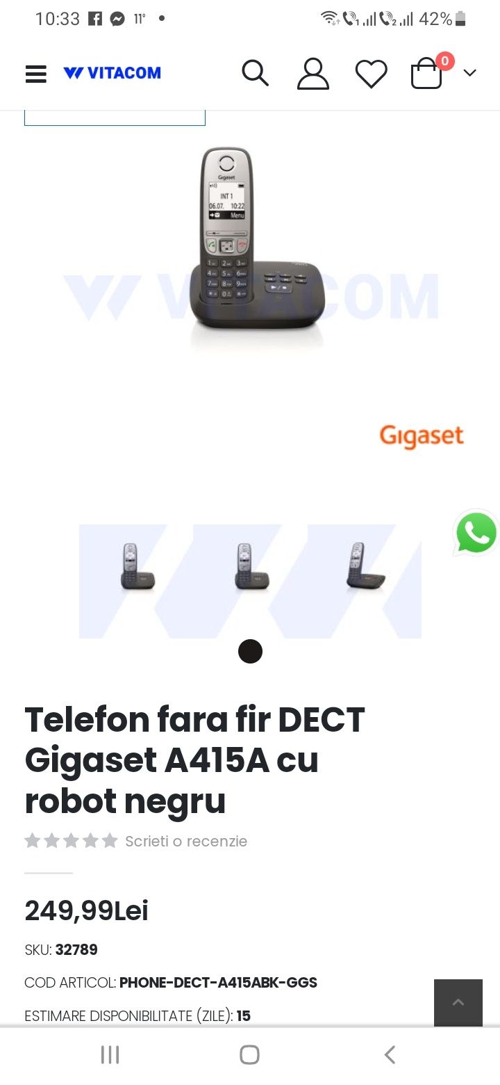 Telefon fără fir Dect Gigaset A415A cu robot Nou..