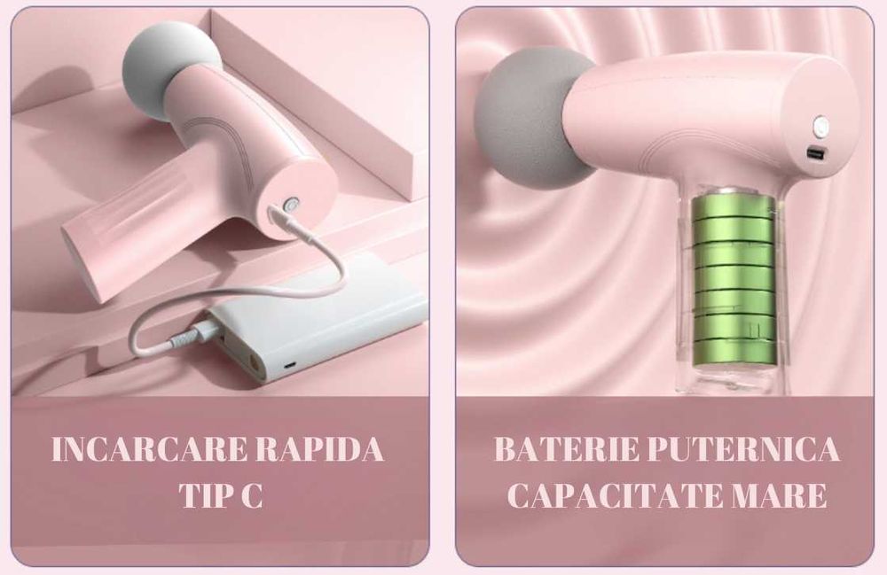 Mini Aparat de Masaj Muscular si Facial Portabil Tip Pistol Acumulator