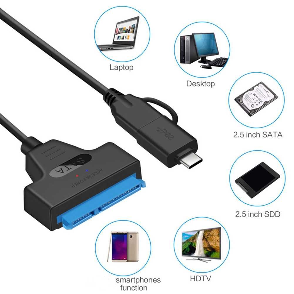 Cablu adaptor USB 3.0 + USB-C la SATA pt HDD / SSD laptop 2.5 inch