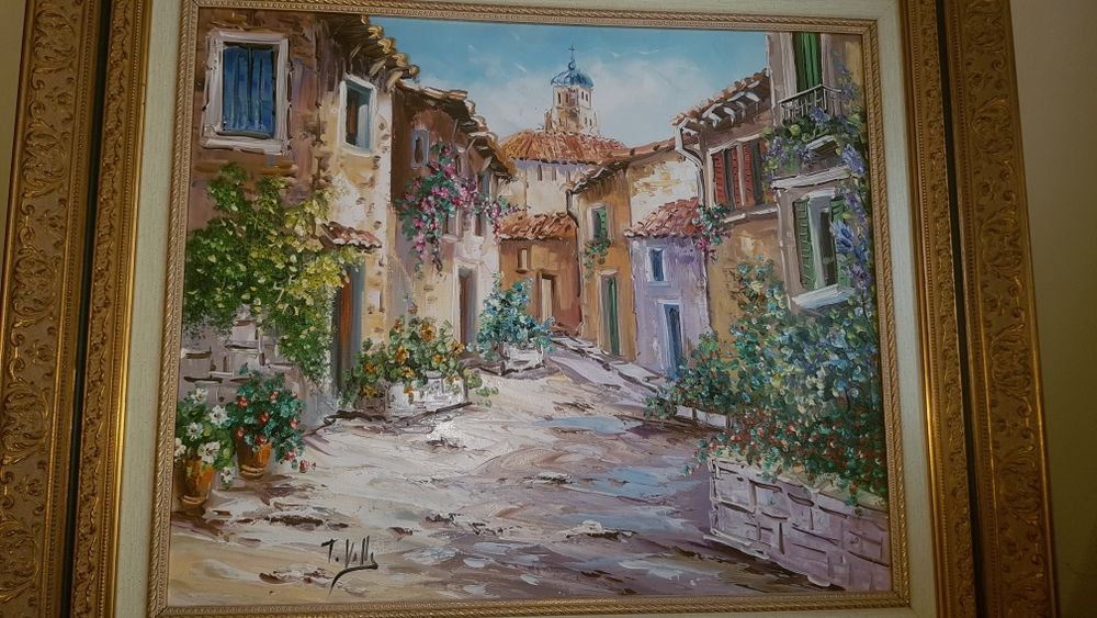 Голяма авторска антикварна картина масло