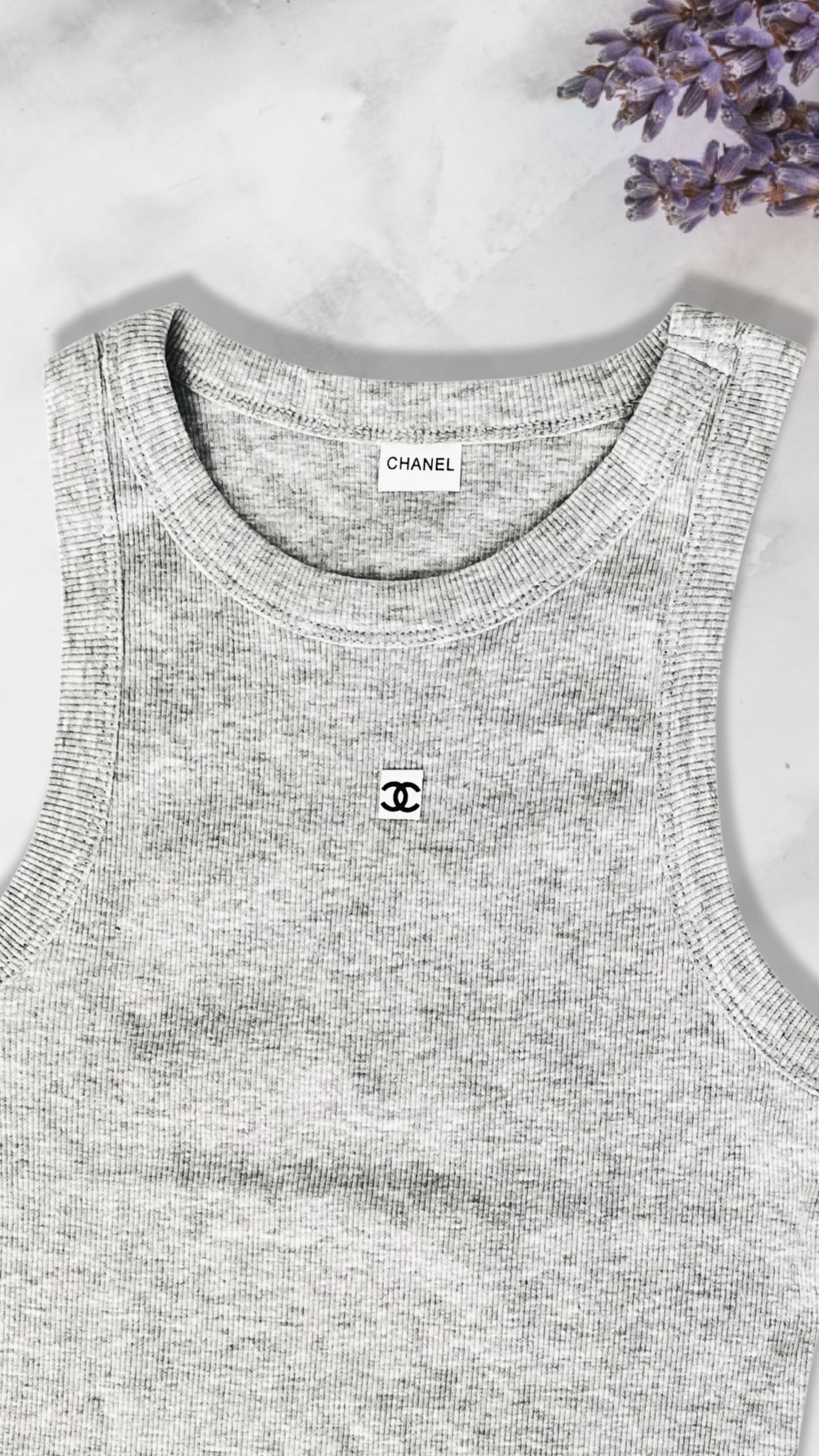 Chanel сив топ потник блузка горница шанел рипс памук висок клас