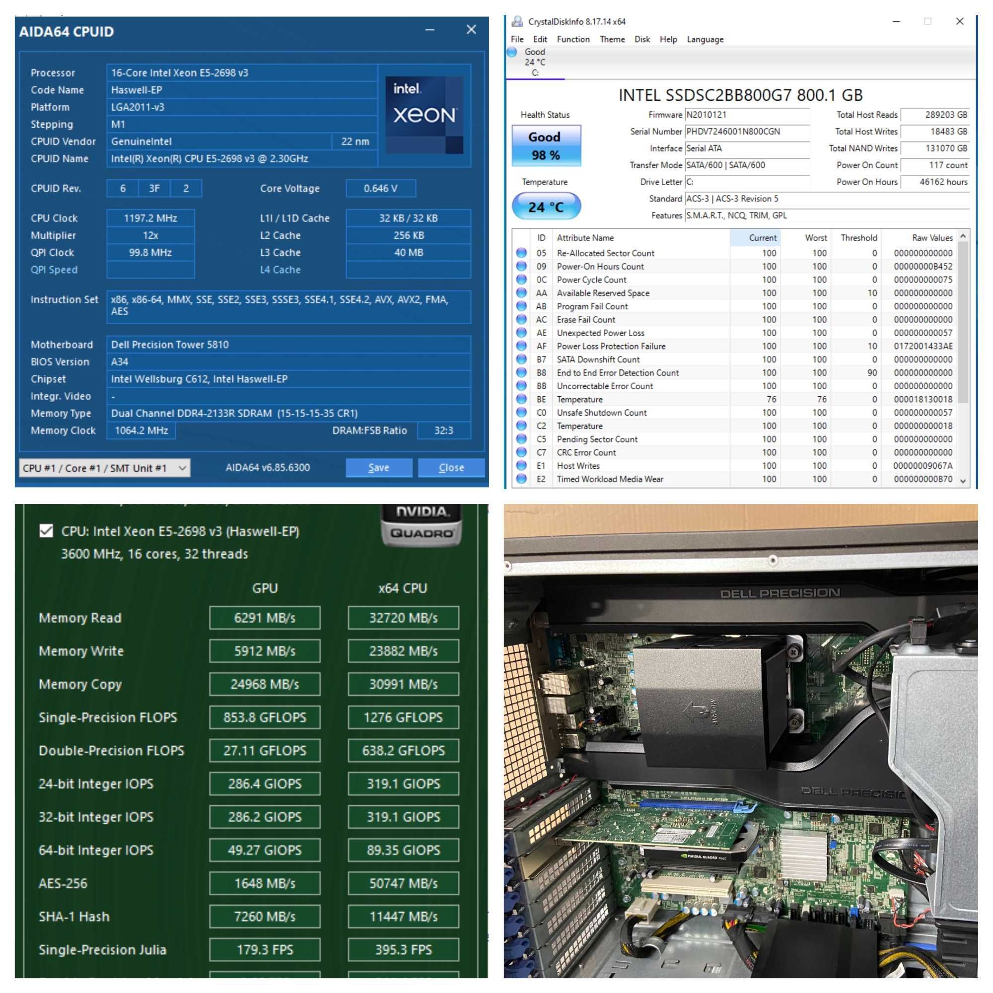 Dell T5810 Xeon E5-2698v3 16c, 64GB DDR4, 800GB SSD Nvidia workstation