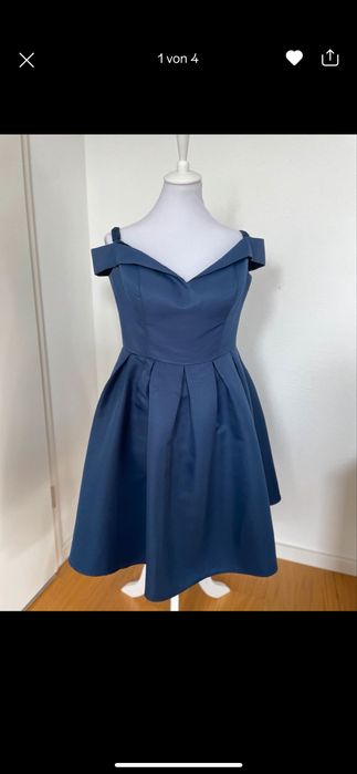 Прекрасна тъмно синя разкроена ретро елегантна рокля L/XL