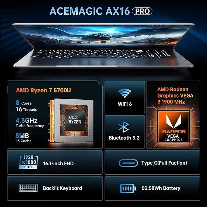 ACEMAGIC AX16 Pro AMD Ryzen 7 5700U 16GB 512SSD