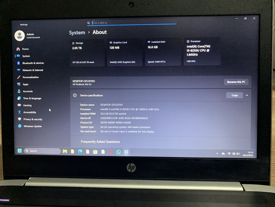 Laptop Hp Probook 430 G5 I5 gen 8 16/256Gb + 2Tb