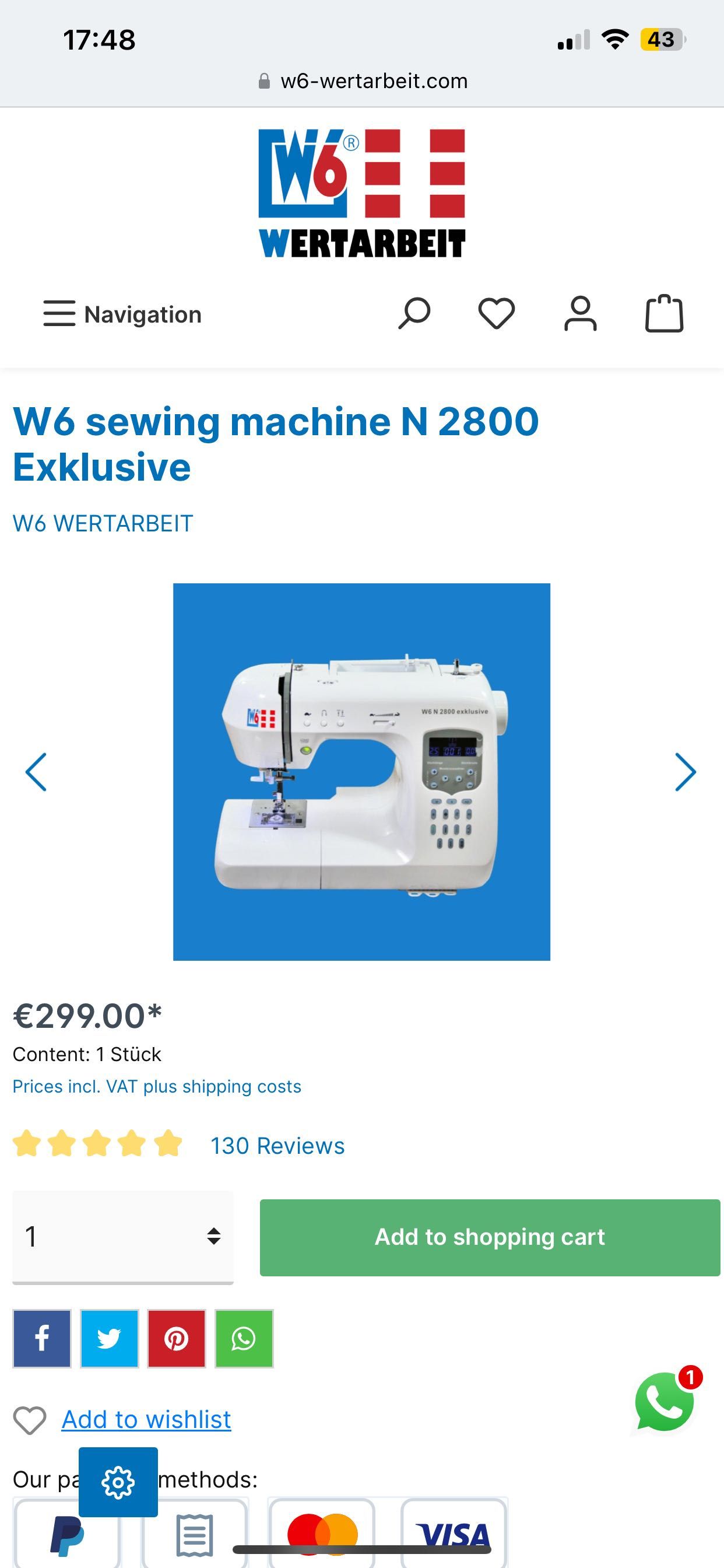 masina de cusut profesionala W6 N 2800 exklusive ( firma germana )