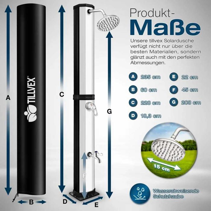 tillvex Градински соларен душ с душ слушалка и кранче крачен смесител