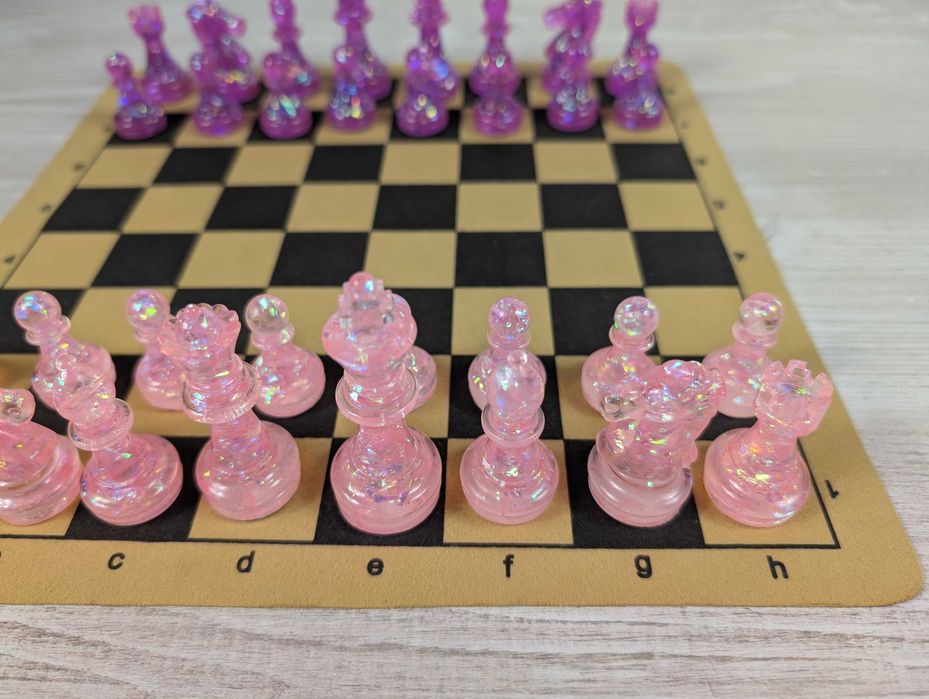 Set Piese de Șah Și Dame GLITTER HOLOGRAFIC ROZ/MOV(Idei pentru cadou)