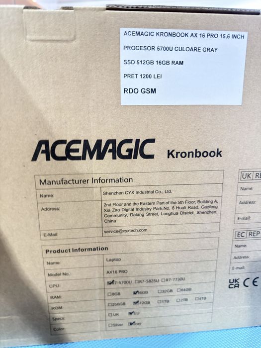 Laptop Acemagic KronBook AX 16 Pro 512SSD 16Gb Ram