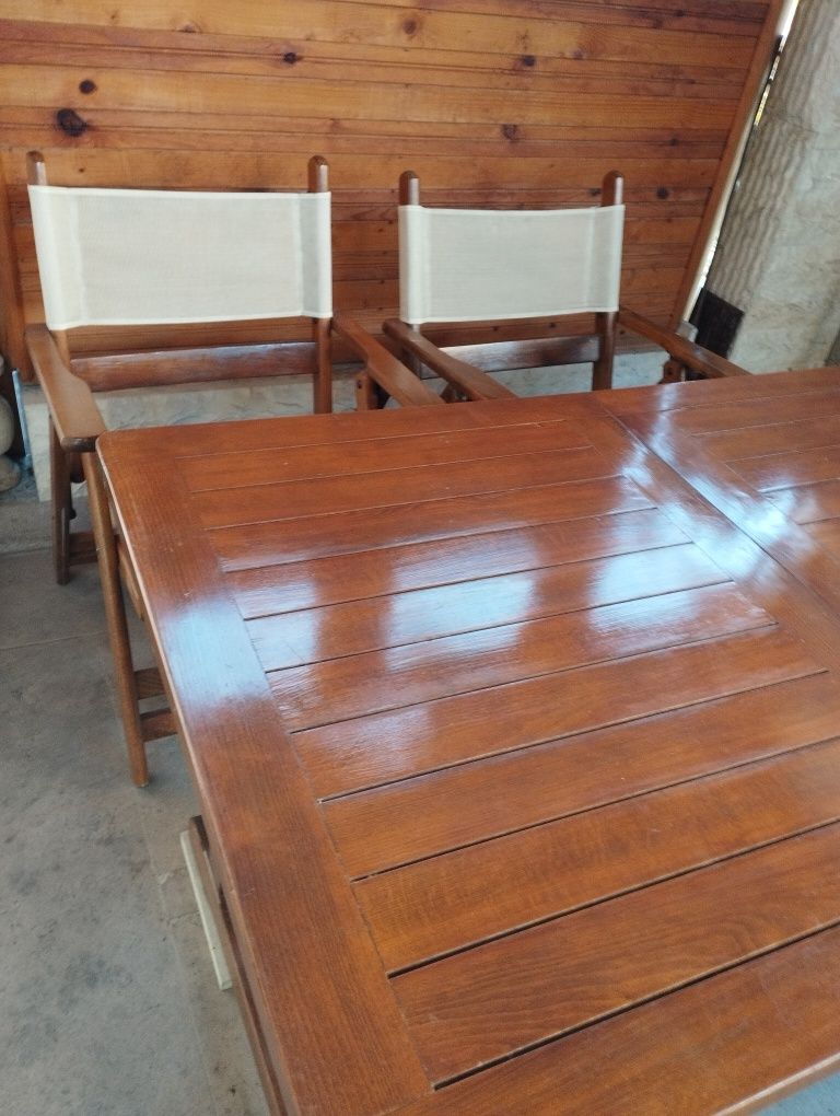 Дъбова градинска маса със 6 стола