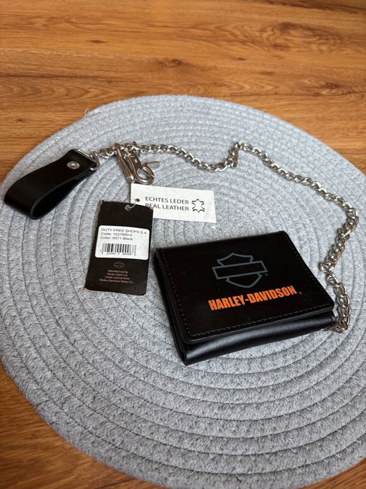 Портфейл с метална верижка Harley Davidson от естествена кожа рокерски