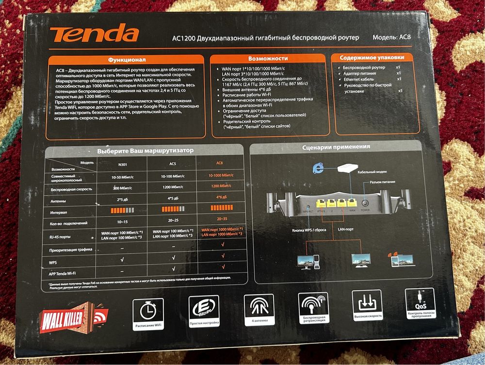 Tenda AC8 AC1200 черный усилитель wifi