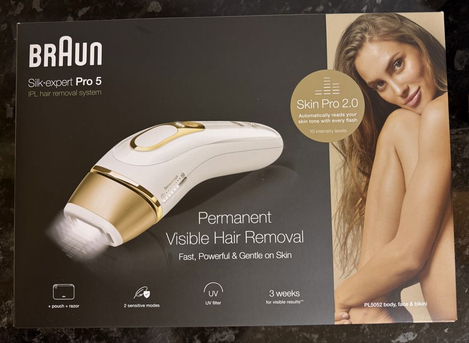 Epilator nefolosit IPL Braun Silk-expert PRO 5, Alb/Auriu