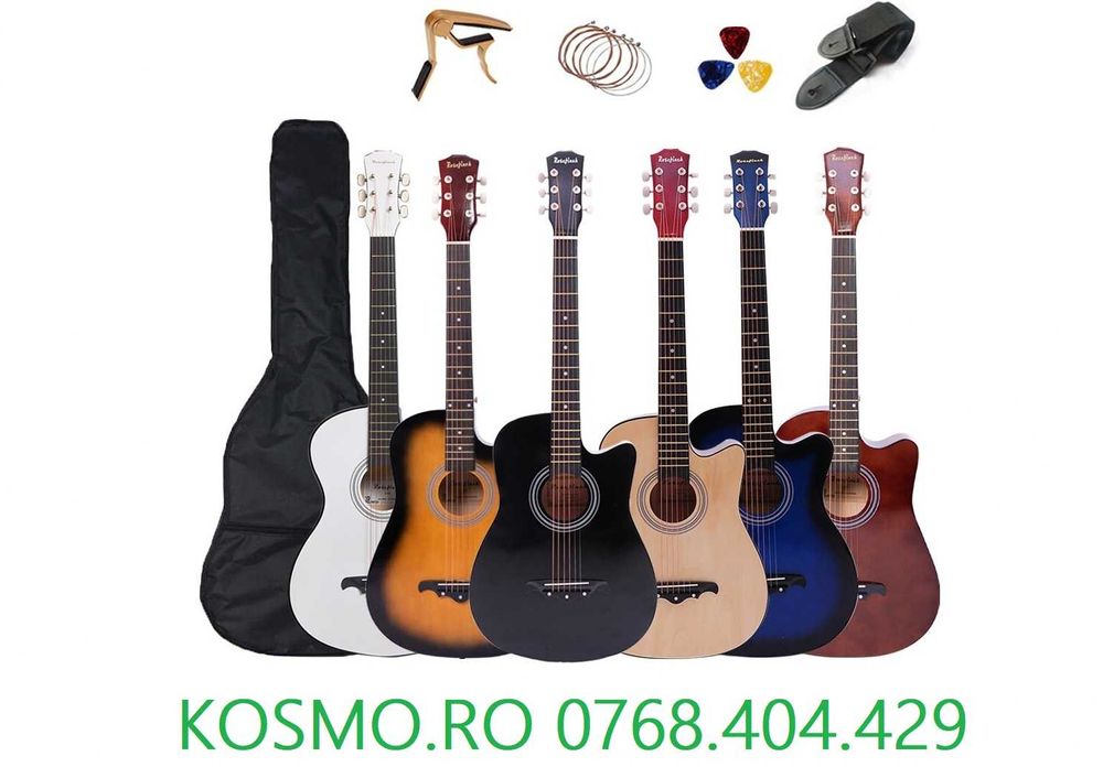 Chitara acustica incepatori 38" +6 corzi+Husa+Corzi+Pana+Capodastru
