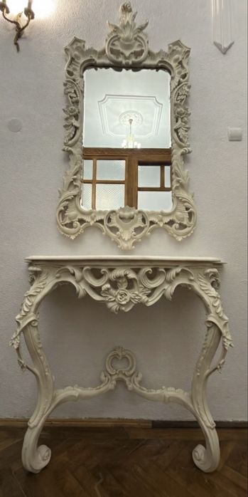 Oglindă Stil Rococo Baroc, compozit sculptat + Blat Marmură Naturală