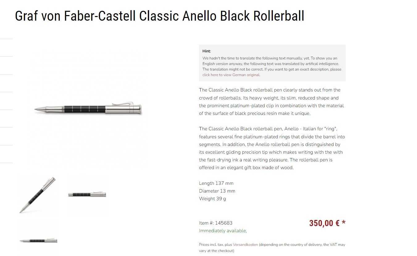 Roller Graf von Faber-Castell Classic Anello Black