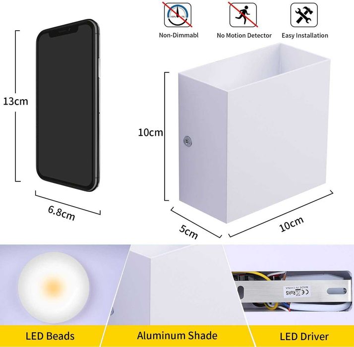 Aplice LED 6W, lumina alba rece, 10x5x10cm, set de2, alb