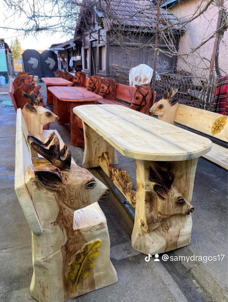 Seturi mobilier unicat - sculpturi in lemn masiv - opere de arta