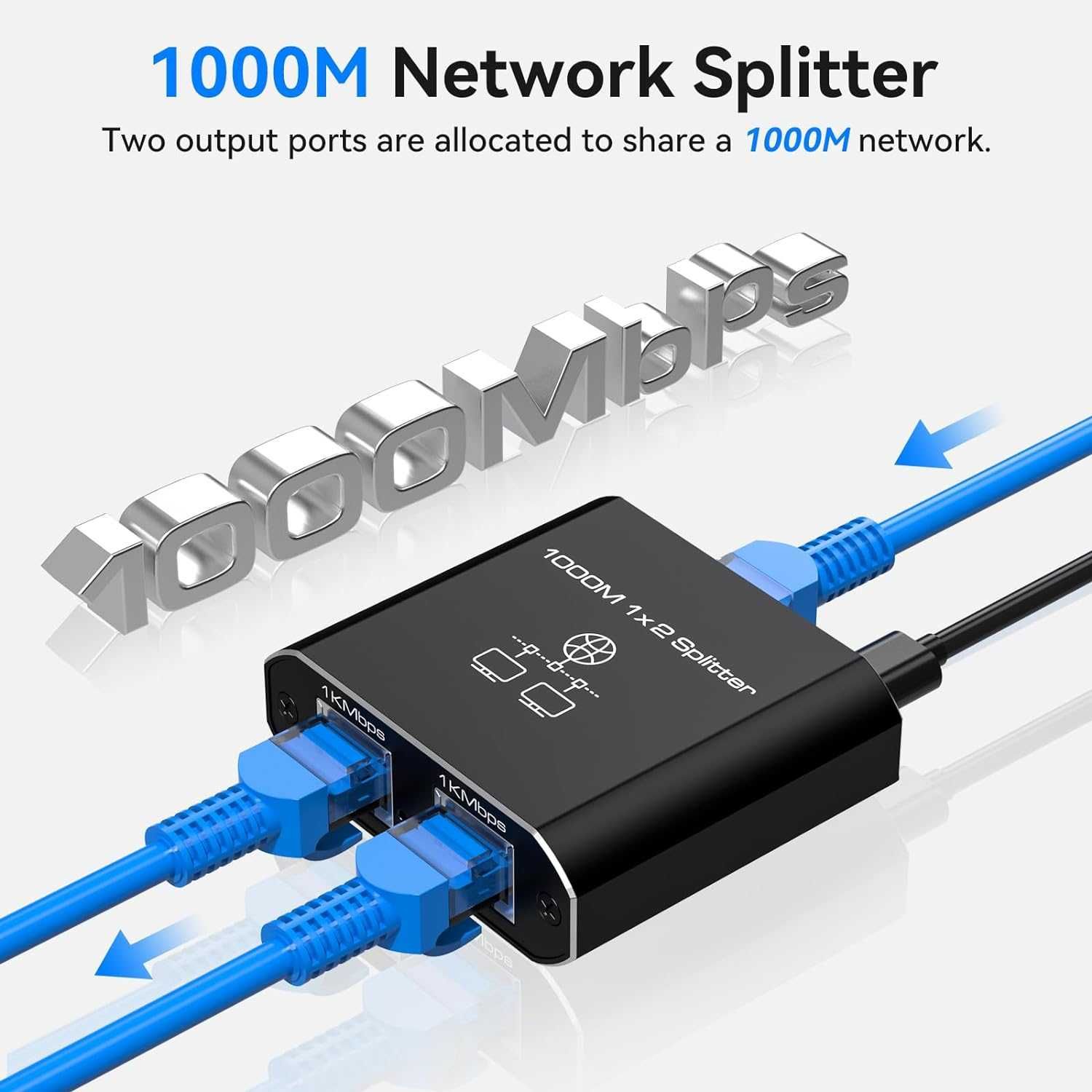 Splitter Ethernet 1 în 2 ieșire rețea 1000 Mbps LAN RJ45 Cat5/5e/6/7/8