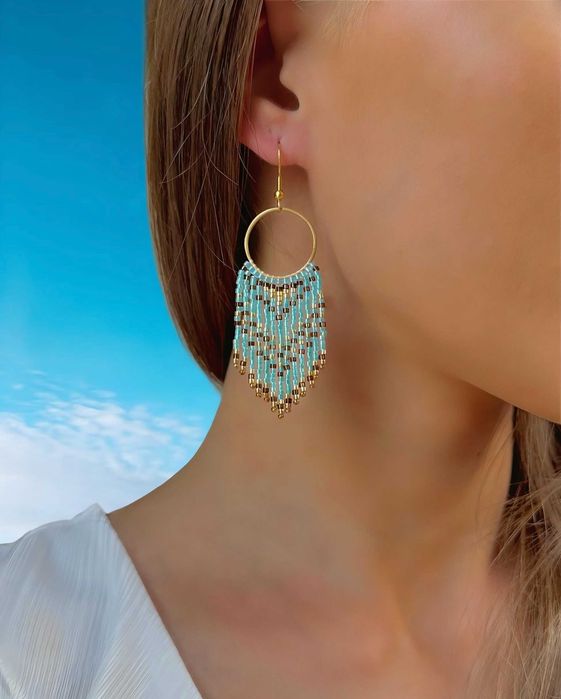 Ръчно изработени обеци, Японски мъниста, Неръждаема стомана, Стилни